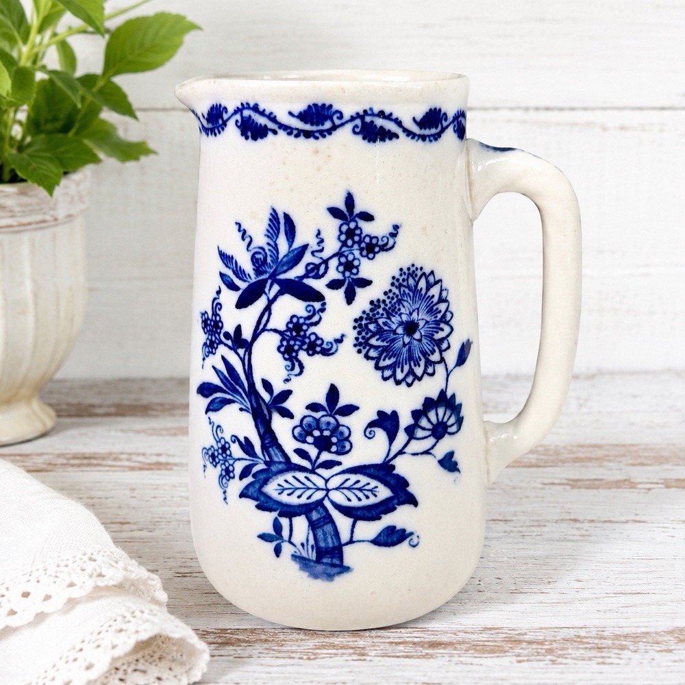 Antique Wedgwood Etruria England Blue Onion Pitcher Jug c 1891-1908 Transferware